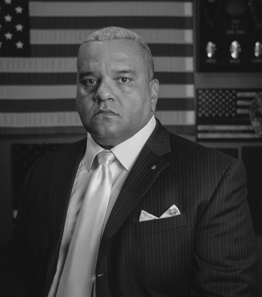 A black and white image of Danny King.